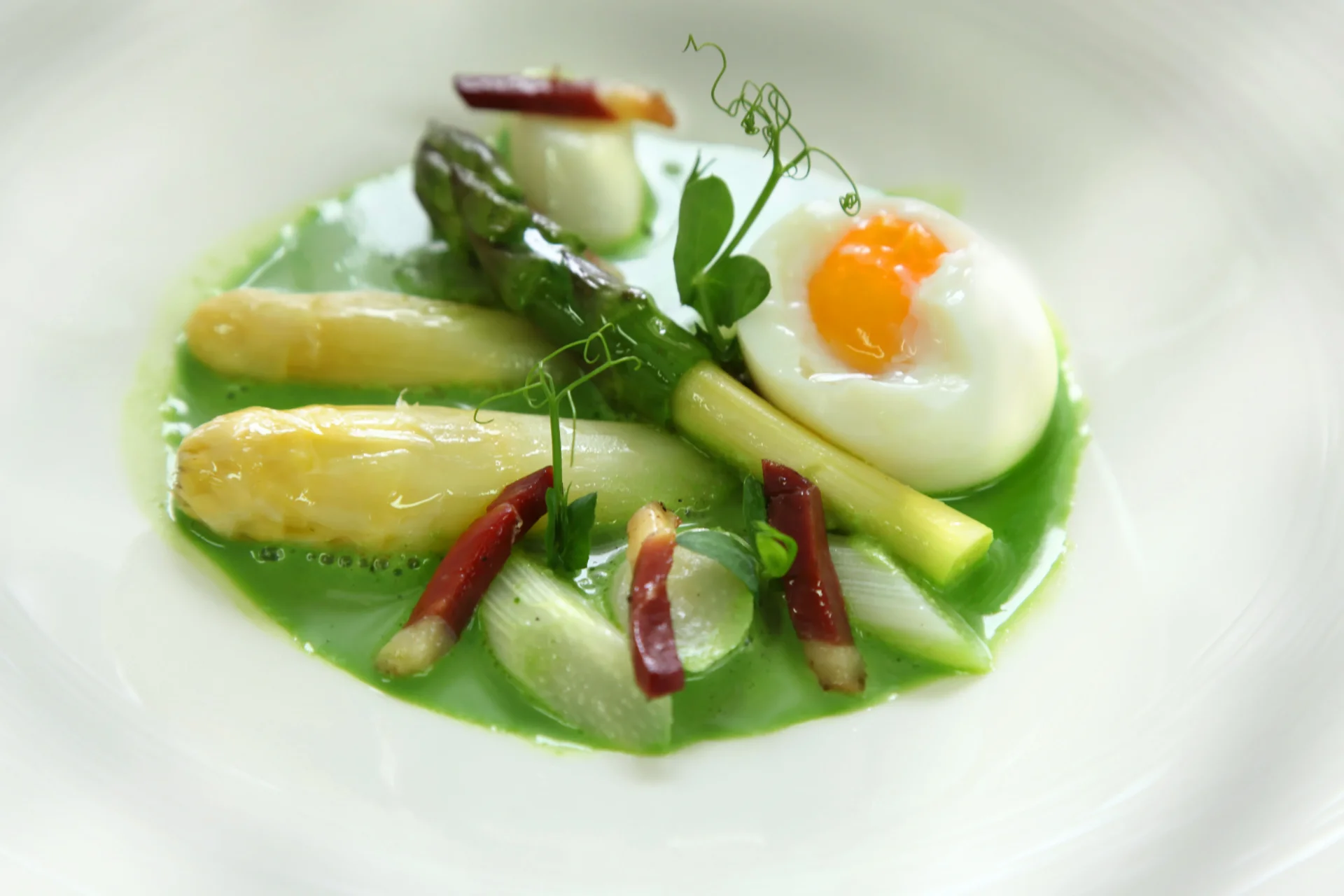 Assiette d'asperges et œuf poché